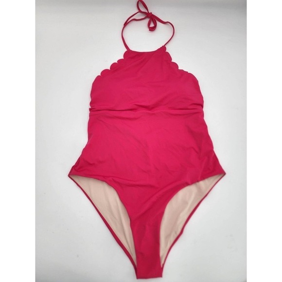 Chelsea 28 High Neck Scalloped One Piece Swimsuit Pink Size Large New - Picture 7 of 12